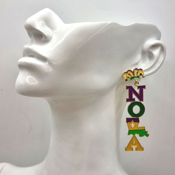 New NOLA Mardi Gras drop earrings - Picture 2 of 6